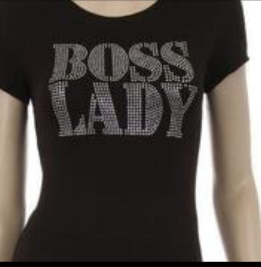 Boss Lady Premium Clear Rhinestone Crew Neck