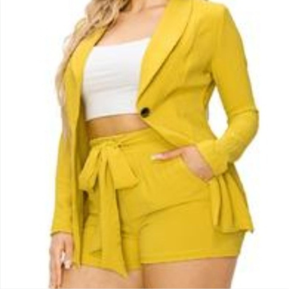 Solid Short 2 Piece One Button Blazer Set