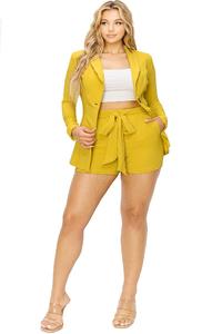 Solid Short 2 Piece One Button Blazer Set