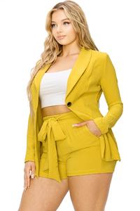 Solid Short 2 Piece One Button Blazer Set